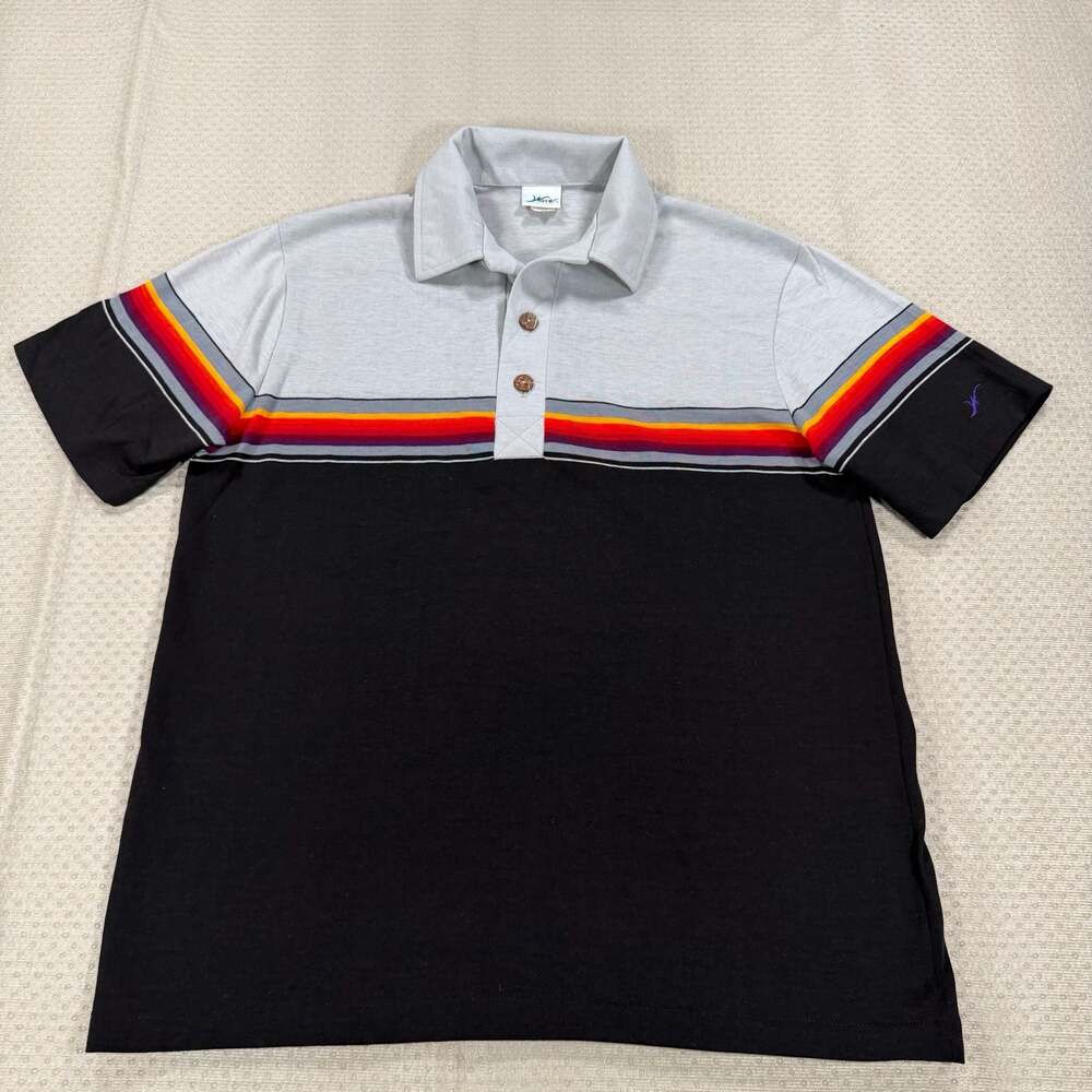 Vintage Wave Brand USA Made Color Block Striped Polo Shirt